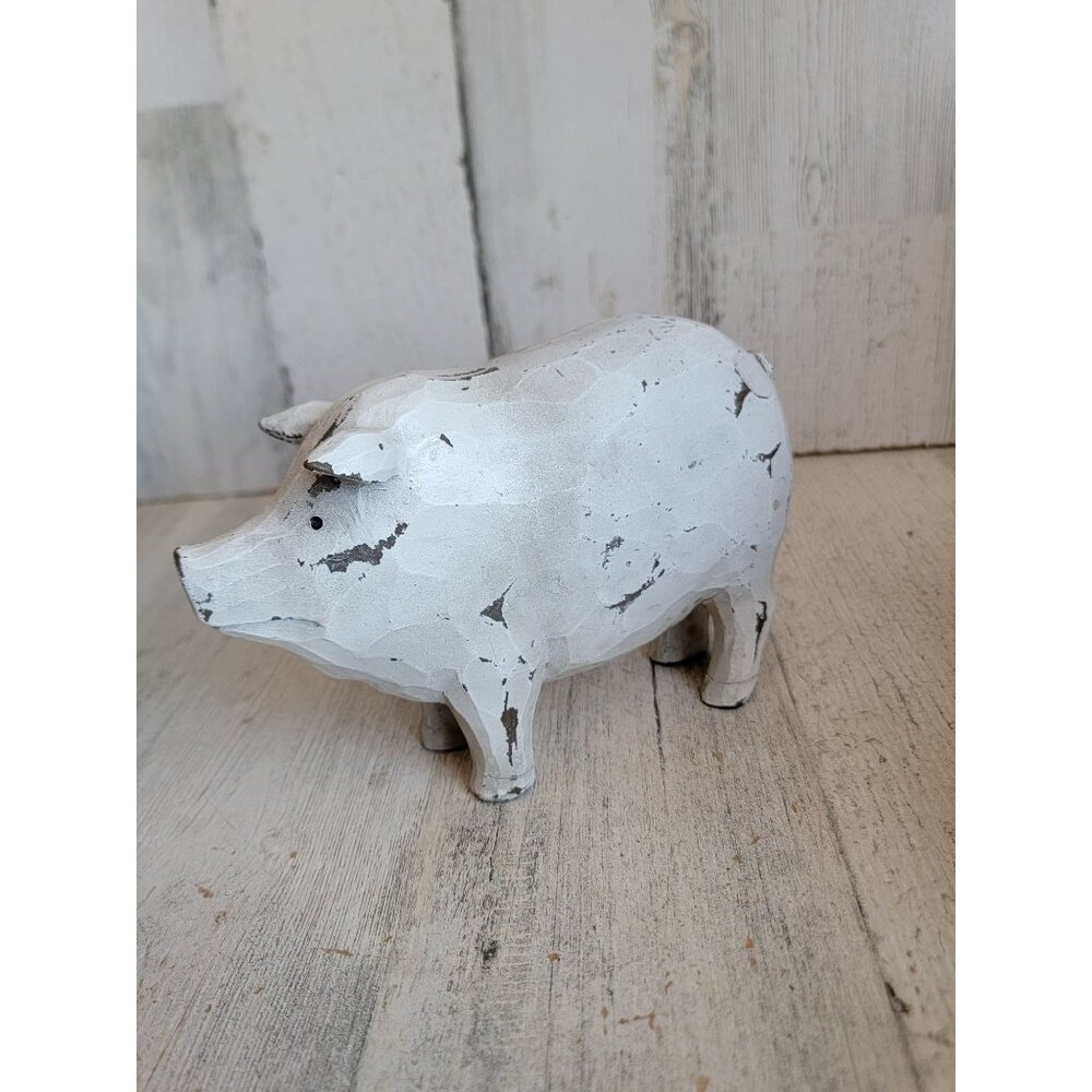 Rustic pig wooden farm animal home decor vintage unique white - Picture 2 of 7
